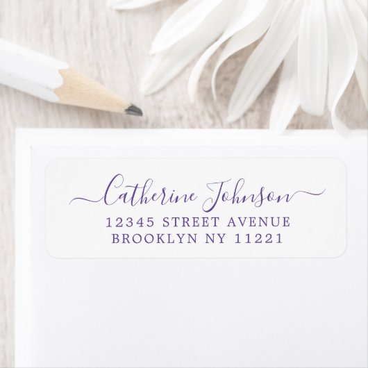 Elegant Girly Script Calligraphy Paars Violet Etiket (Insitu)
