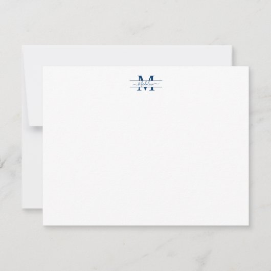 Elegant Girly Script Monogram Navy Blue Note Card Notitiekaartje (Voorkant)