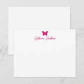 Elegant Girly Script Name Magenta Pink Butterfly Notitiekaartje (Voorkant / Achterkant)
