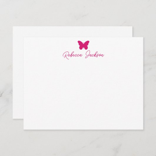 Elegant Girly Script Name Magenta Pink Butterfly Notitiekaartje