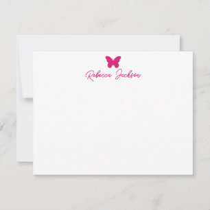 Elegant Girly Script Name Magenta Pink Butterfly Notitiekaartje