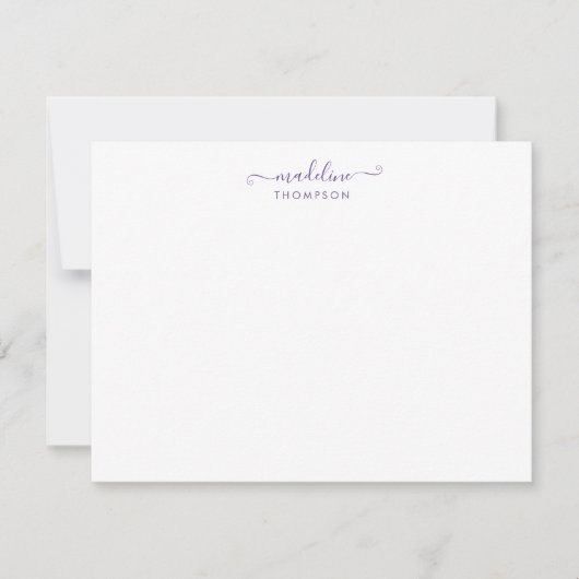 Elegant Girly Script Paarse Violet Typografie Notitiekaartje (Voorkant)