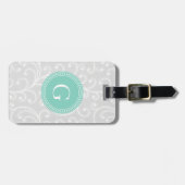 Elegant girly Silver Floral Monogram Bagagelabel (Voorkant horizontaal)