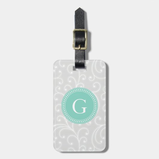 Elegant girly Silver Floral Monogram Bagagelabel (Voorkant verticaal)