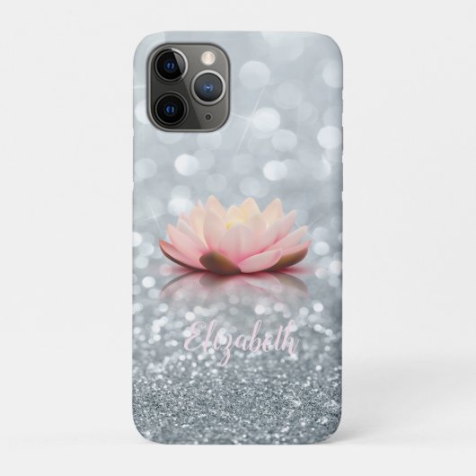 Elegant Girly Silver Glittery Bokeh Lotus Case-Mate iPhone Case (Achterkant)