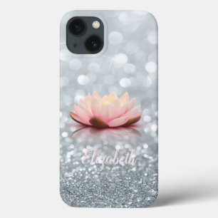 Elegant Girly Silver Glittery Bokeh Lotus Case-Mate iPhone Case
