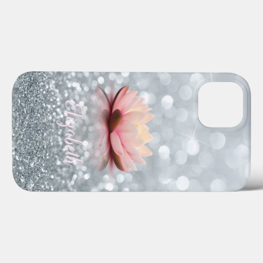 Elegant Girly Silver Glittery Bokeh Lotus Case-Mate iPhone Case (Achterkant (horizontaal))