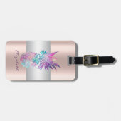 Elegant Girly Stripe, ananas Roos Gold Bagagelabel (Voorkant horizontaal)