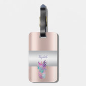 Elegant Girly Stripe, ananas Roos Gold Bagagelabel (Achterkant verticaal)