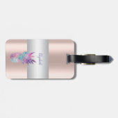 Elegant Girly Stripe, ananas Roos Gold Bagagelabel (Achterkant horizontaal)