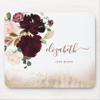 Elegant Girly Stylish Gold Glitter Floral Monogram Muismat