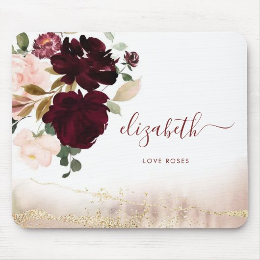 Elegant Girly Stylish Gold Glitter Floral Monogram Muismat (Voorkant)