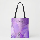 Elegant Girly Stylish Paarse Butterfly Canvas tas (Voorkant)