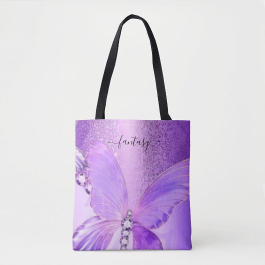 Elegant Girly Stylish Paarse Butterfly Canvas tas (Voorkant)