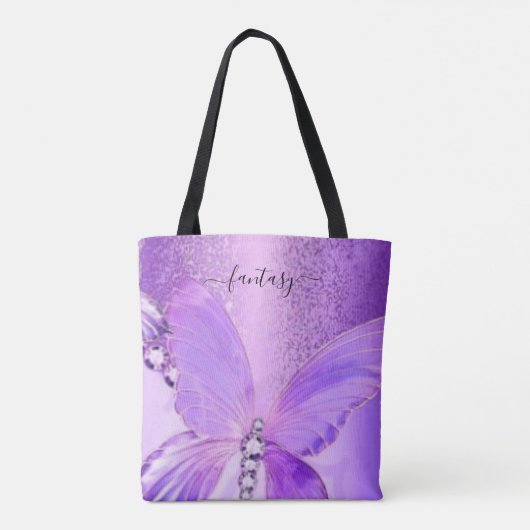 Elegant Girly Stylish Paarse Butterfly Canvas tas (Achterkant)