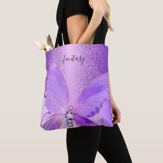 Elegant Girly Stylish Paarse Butterfly Canvas tas (Dichtbij)