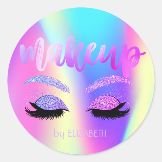 Elegant Girly Trendy Glitter Lashes Holographic Ronde Sticker (Voorkant)