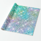 Elegant girly turquoise iridescent unicorn cadeaupapier (Uitgerold)