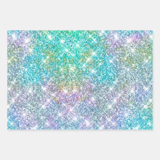 Elegant girly turquoise iridescent unicorn inpakpapier vel (Voorkant)
