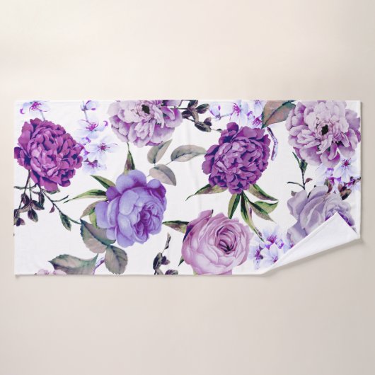 Elegant Girly Violet Lila Purple Flowers Badhanddoek (Badhanddoek)