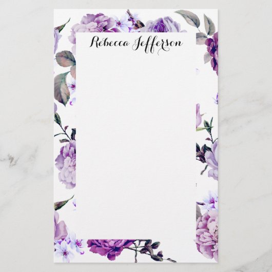 Elegant Girly Violet Lila Purple Flowers Briefpapier (Voorkant)