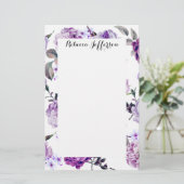 Elegant Girly Violet Lila Purple Flowers Briefpapier (Staand voorkant)