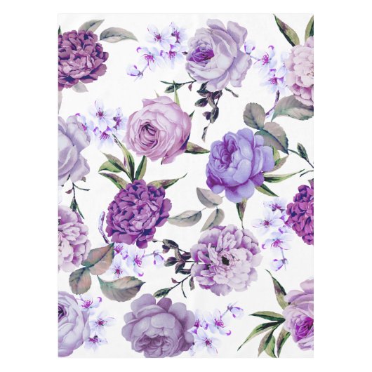 Elegant Girly Violet Lila Purple Flowers Tafelkleed (Voorkant)