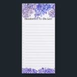 Elegant Girly Waterverf Lila Flowers om lijst te d Magnetisch Notitieblok<br><div class="desc">Elegant waterverf paarse lila bloemen met een aanpasbare naam voor een gepersonaliseerd notitieblok.</div>