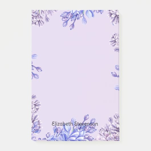 Elegant Girly Waterverf Paarse Lila Flowers Naam Post-it® Notes (Voorkant)