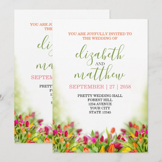 Elegant Girly Wedding Kaart (Voorkant / Achterkant)