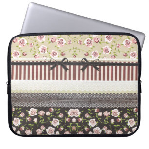 Elegant Girly White Lace en roze Roses Laptop Sleeve