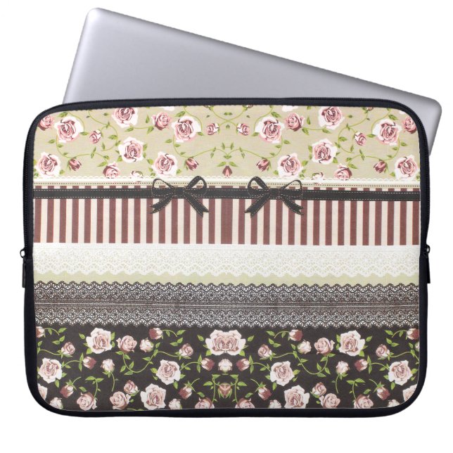 Elegant Girly White Lace en roze Roses Laptop Sleeve (Voorkant)