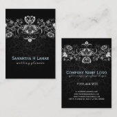 Elegant Girly White Lace op zwarte Damaskers Visitekaartje (Voorkant / Achterkant)