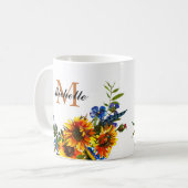 Elegant Girly Yellow Sunflower Naam Monogram Mok (Voorkant links)