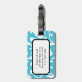 Elegant gironblauw wit floraalmonogram bagagelabel (Achterkant verticaal)