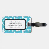 Elegant gironblauw wit floraalmonogram bagagelabel (Achterkant horizontaal)