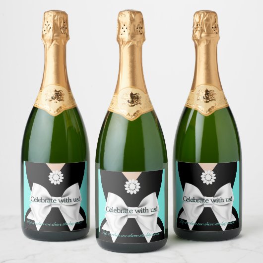 Elegant Glam Aqua Baby & Co Tiffany Baby shower Sparkling Wijnetiket (Flessen)