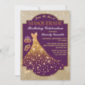 Elegant Glam Birthday Masquerade Invitation Kaart (Voorkant)