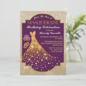Elegant Glam Birthday Masquerade Invitation Kaart (Staand voorkant)