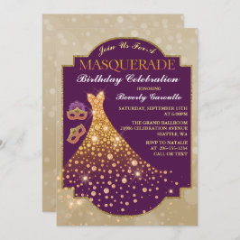Elegant Glam Birthday Masquerade Invitation Kaart