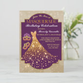 Elegant Glam Birthday Masquerade Invitation Kaart (Staand voorkant)