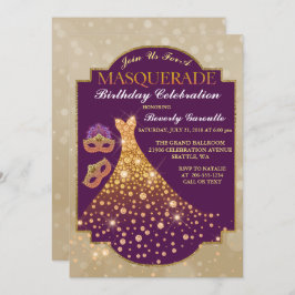 Elegant Glam Birthday Masquerade Invitation Kaart