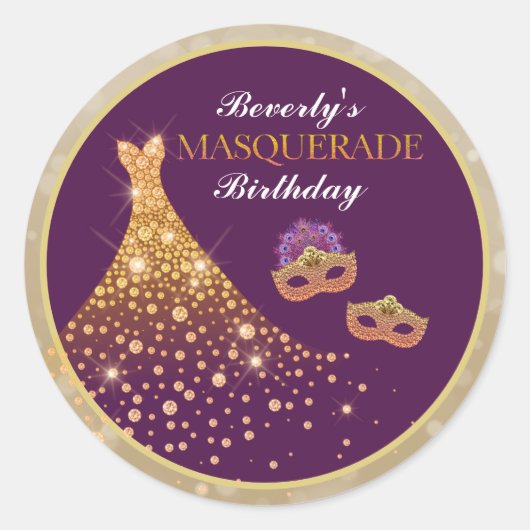 Elegant Glam Birthday Masquerade Ronde Sticker (Voorkant)