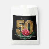 Elegant Glam Black Gold Red Rose 50th Birthday Bedankzakje (Voorkant)