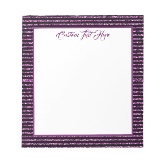 Elegant Glam Black Paars Glitter Sparkle Stripes Notitieblok (Voorkant)