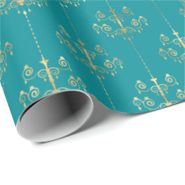 Elegant Glam Blauwgroen Gold Patroon Cadeaupapier