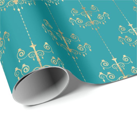 Elegant Glam Blauwgroen Gold Patroon Cadeaupapier (Rol Hoek)