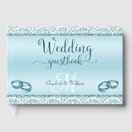 Elegant Glam Blue Damask Metallic Wedding Gastenboek
