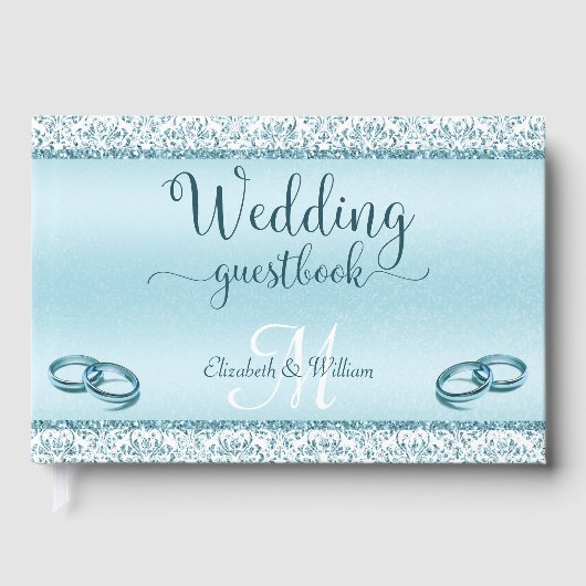 Elegant Glam Blue Damask Metallic Wedding Gastenboek (Voorkant)