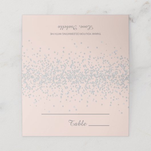 Elegant Glam Blush Pink Silver Glitter Birthday Plaatskaartje (Buitenkant ongevouwen)